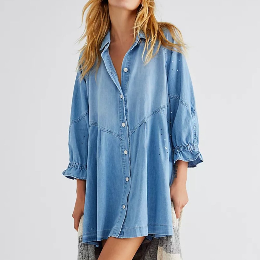 Free People Hannah Denim Mini Dress, Size Small